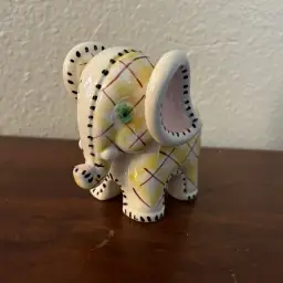 Vintage Napco Yellow Plaid Baby Elephant Nursery Planter 5.5" Kitschy Decor