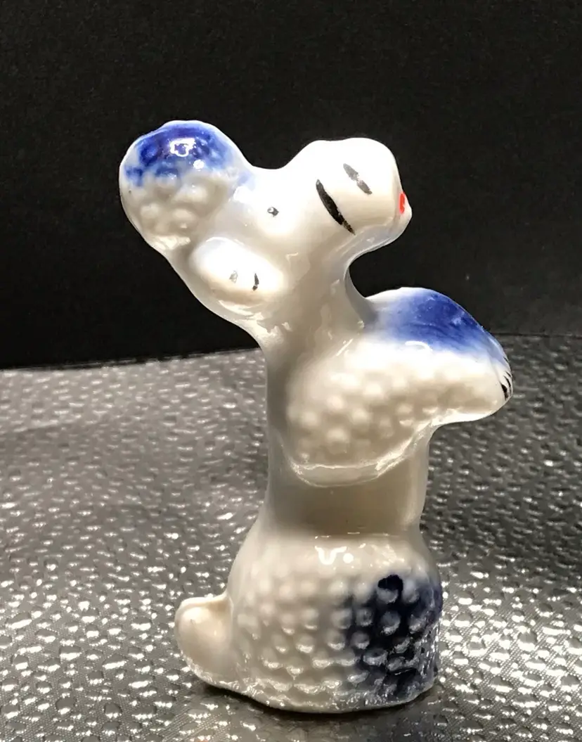 Vintage French Poodle Begging Figurine White & Blue China/Porcelain Japan