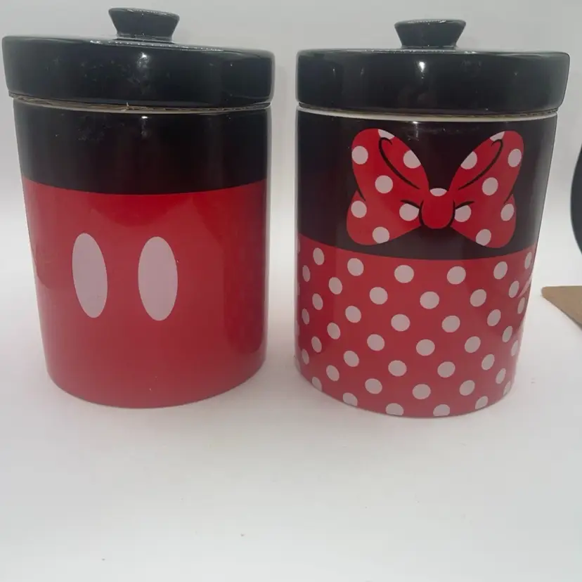Disney Parks Mickey Minnie Mouse Cookie Jar Kitchen Canister With Lids Set Of 2