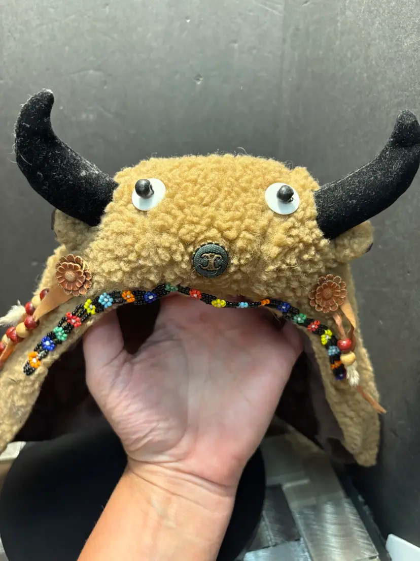 Vintage Handmade Baby Buffalo Bison Mascot Hat