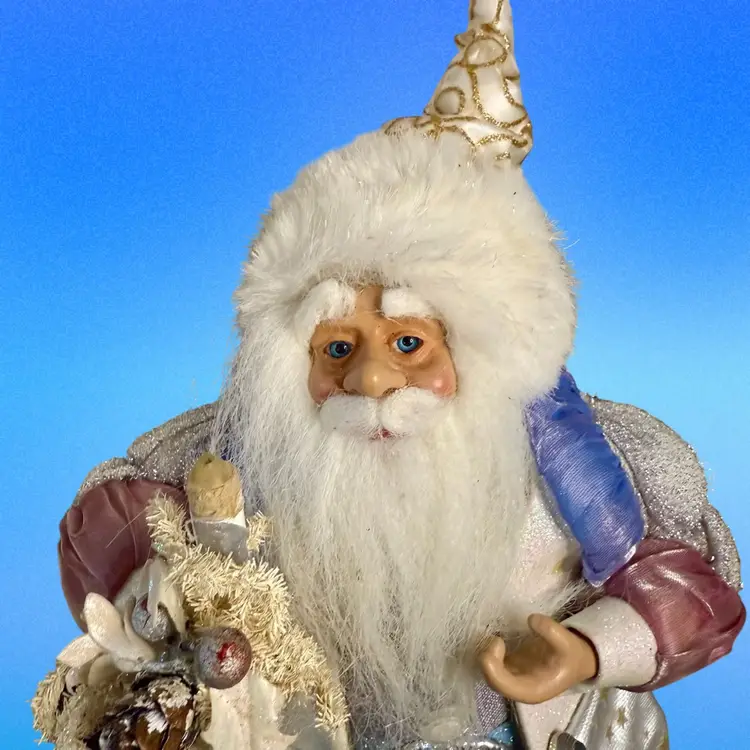 Vintage Santa Blue/Lav 14”  Figurine MBCA Importing With Original Sticker
14” T x 5” W