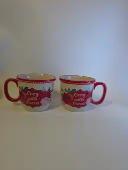 Pioneer Woman Cozy With Cocoa Mugs Set Of 2 Red Floral NWT Cottage Core Feminine