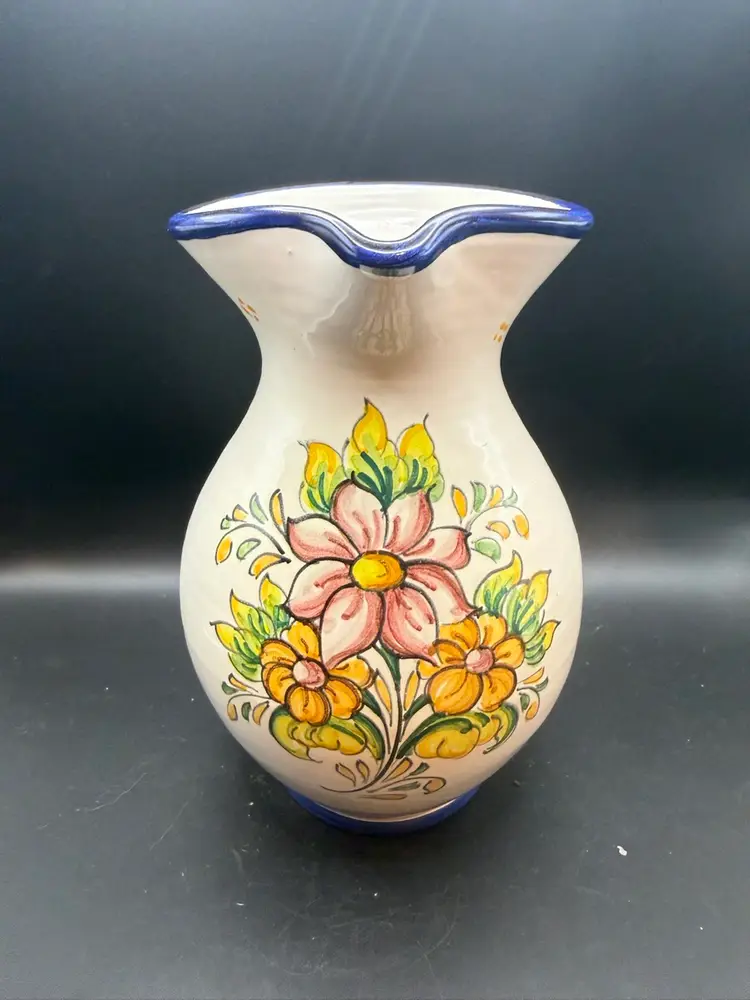 Signed El Carmen Talavera Ceramic Pitcher With Hand-Painted Floral Motifs - See Note