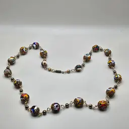 Vintage Murano Italy Venetian Art Glass Blown Glass Colorful Millefiori Necklace w/Glowing Beads