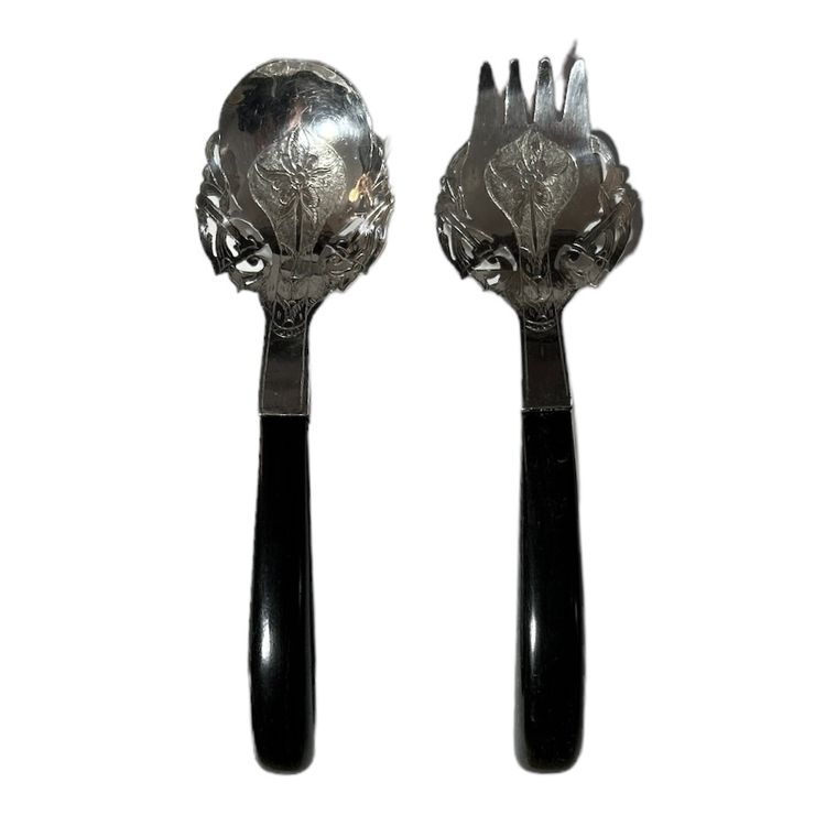Vintage Hand Crafted Malaysian Silver Serving Fork / Spoon Salleh & Sons 1940s
