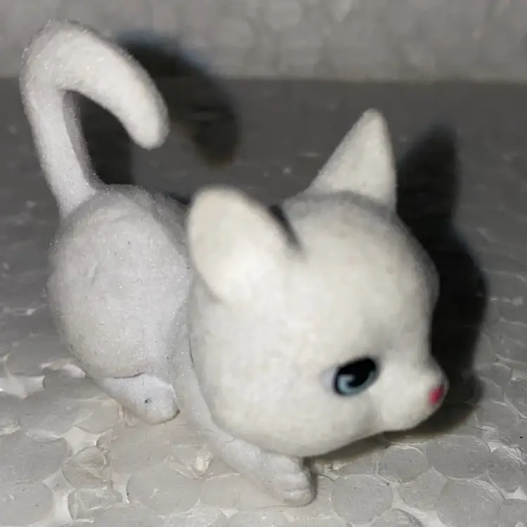 #01- Vintage Flocked Miniature Cat Figurine- Kitty In My Pocket As Pictured