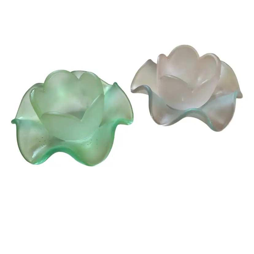 Pink And Green Tea Light Set Flower Shape