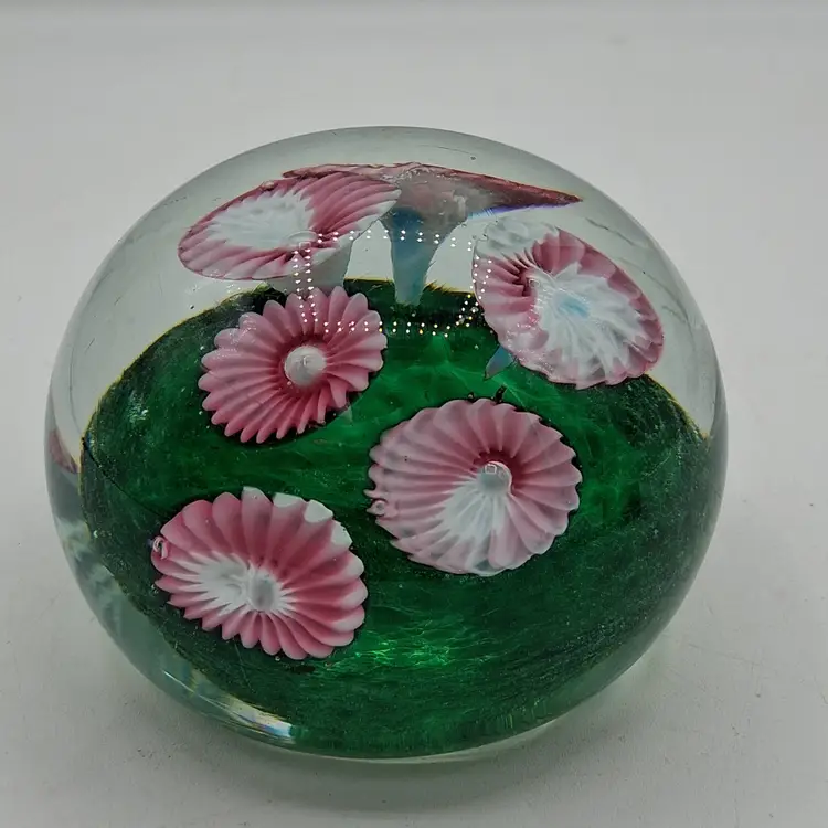 Vintage Fratelli Toso Murano Pink and White Millefiori Garden Paperweight