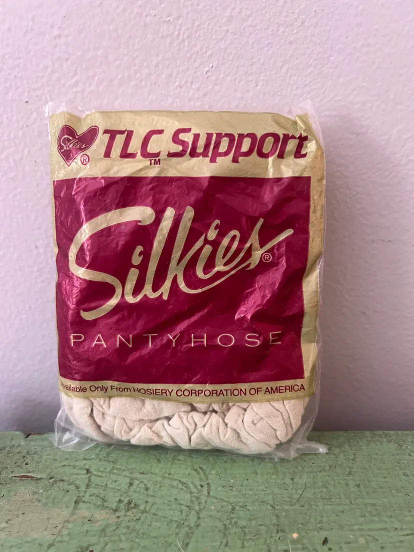 Vintage Silkies Pantyhose, TLC Support, Queen Size, Off White NOS 1990s Made in USA