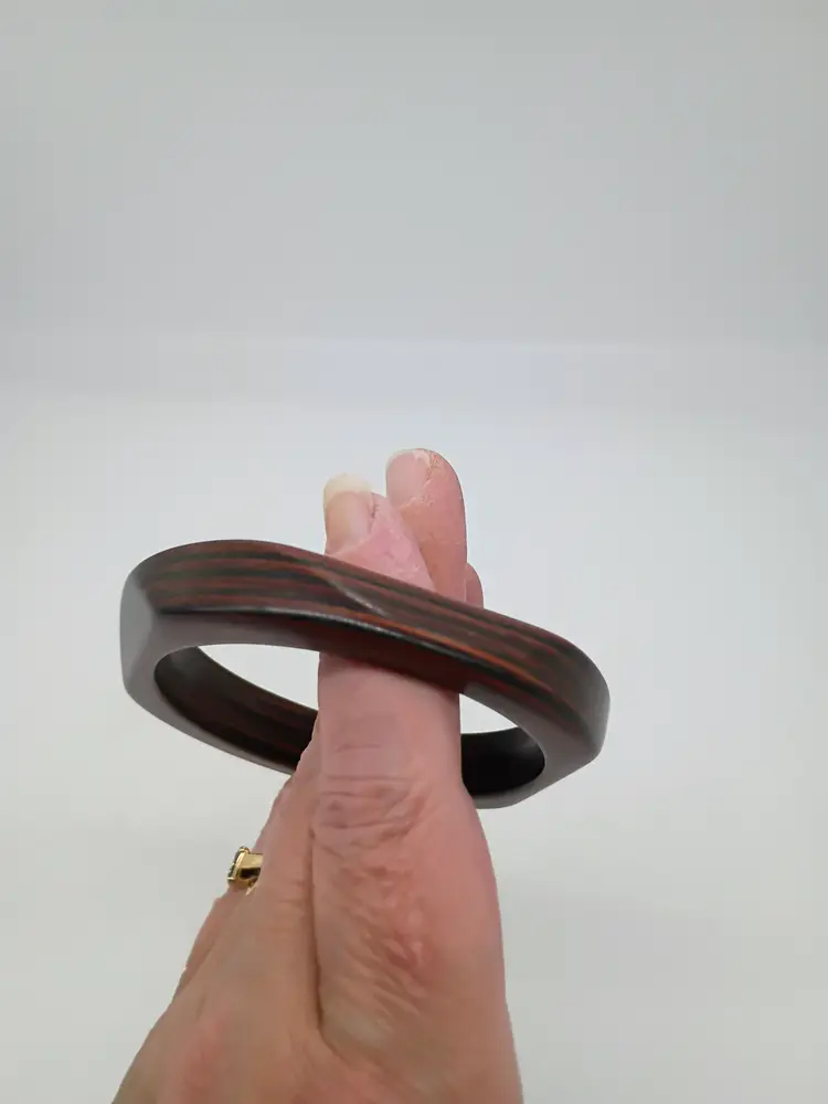 Vintage Hand Made Faceted Turned Wood Narrow Bangle Bracelet  Size M