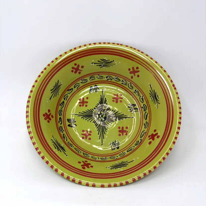 Chartreuse Hand Painted Earthenware Serving Bowl 10.75 Inch North African Inspired  (0043-26)