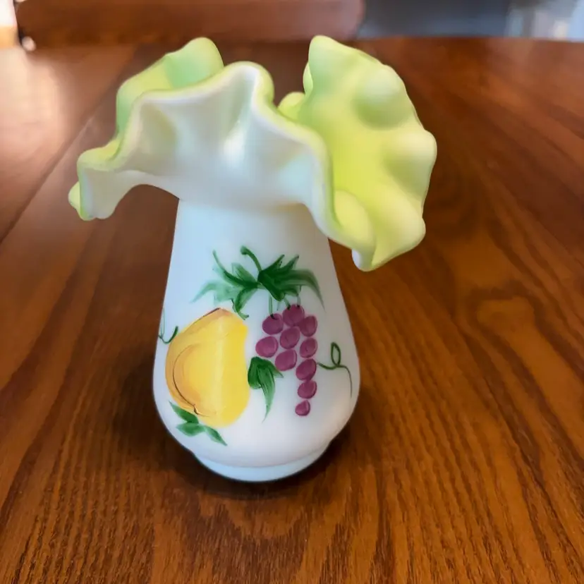 Kanawah Cased White Satin, Green Inside.
Handpainted Grapes & Pear