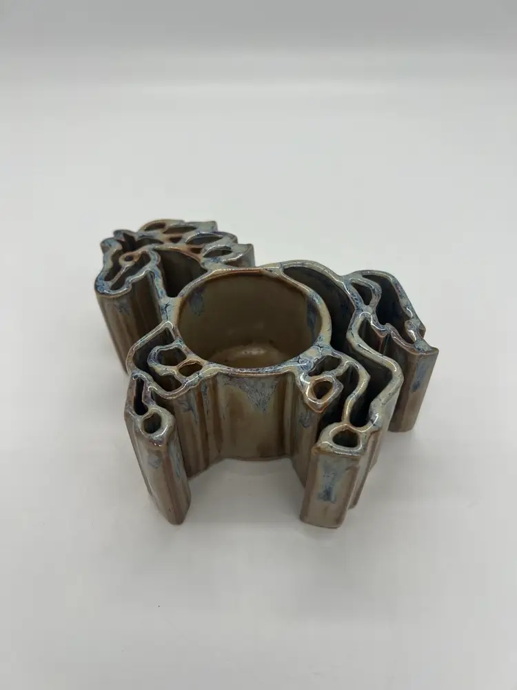 Bay Pottery Horse Candle Pots Tea Light Holder Tan Blue Drip Glaze