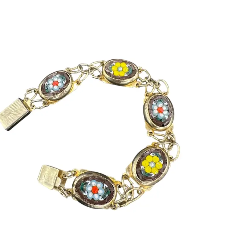 Micro Mosaic Gold Tone Bracelet 7”