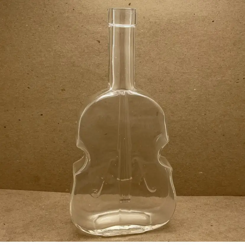 VTG Clear Glass Violin Bottle Vase 7.75” GLOWS Yellow