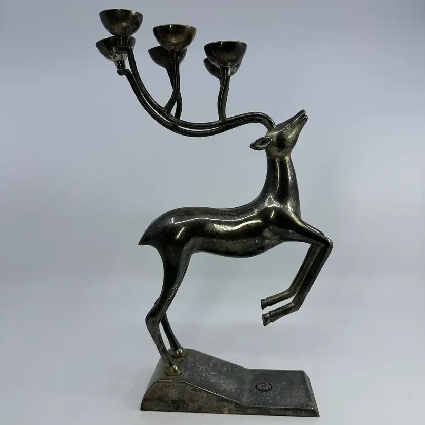 Holiday Collection By Godinger Silver Plated Reindeer Taper Candle Holder