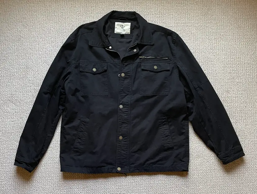 WenVen Men's Black Jacket Cotton Military Lapel Spring Casual Outerwear 3XL