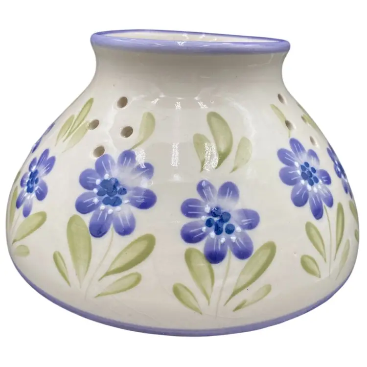 Vintage Large Ceramic Candle Jar Shade, Purple Flowers/Moriage White Dots/Leaves