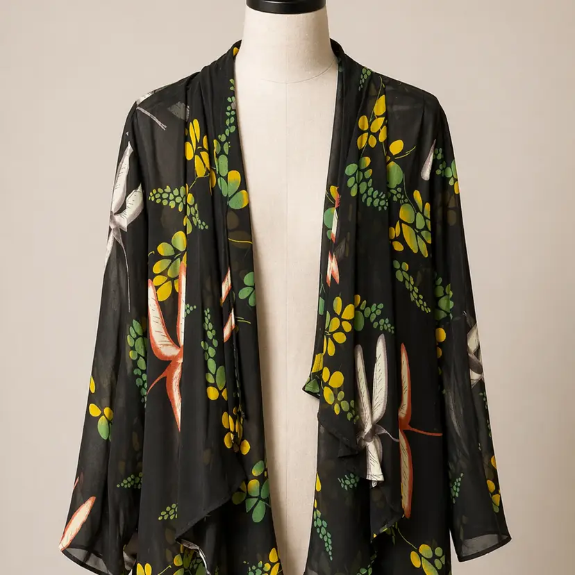Citron Size L Shear Jacket Floral And Dragonflies
