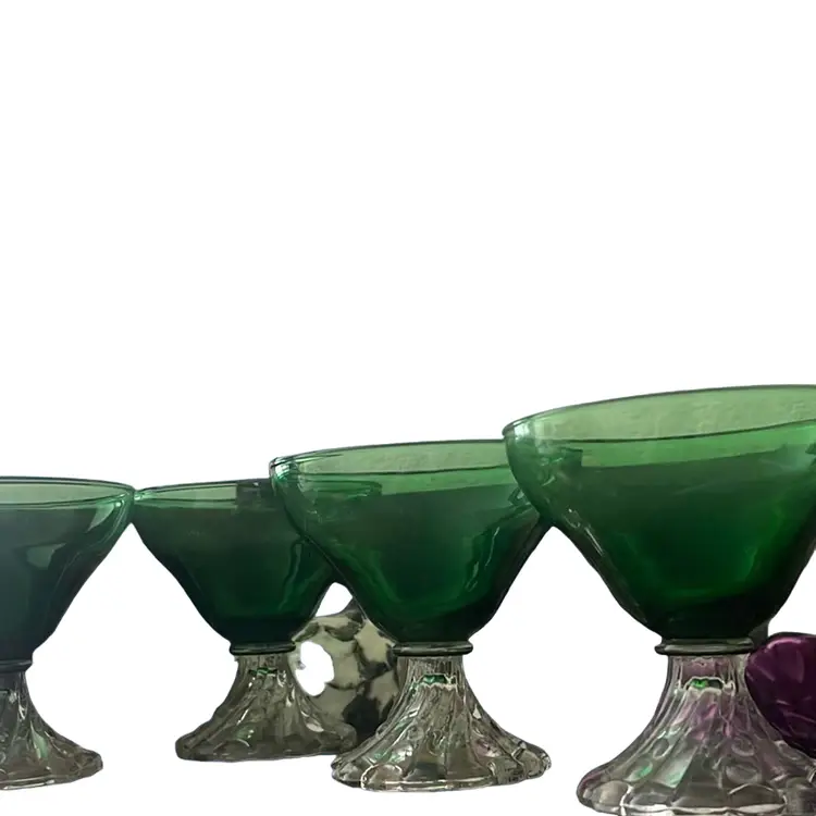 Vintage 1950s Anchor Hocking Bubble Stem Forest Green Sherbet / Dessert Glasses (Set of 4