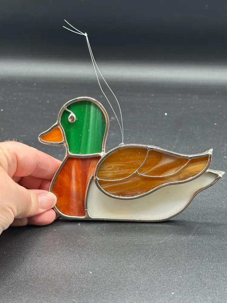 VTG Handmade Stained Glass Suncatcher Window Hanger Duck Mallard 6”L