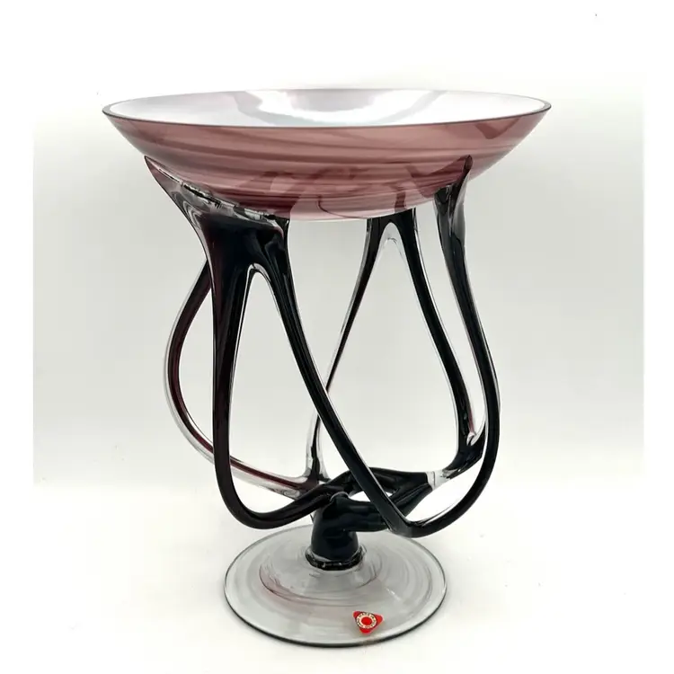 Jozefina Krosno Makora Of Poland Jellyfish Pedestal Bowl In Amethyst ~10” Tall