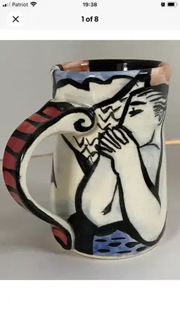 Sun Bather (?) By Ken And Tina Riestere Ceramics Coffee Mug Signed 2002 Pottery