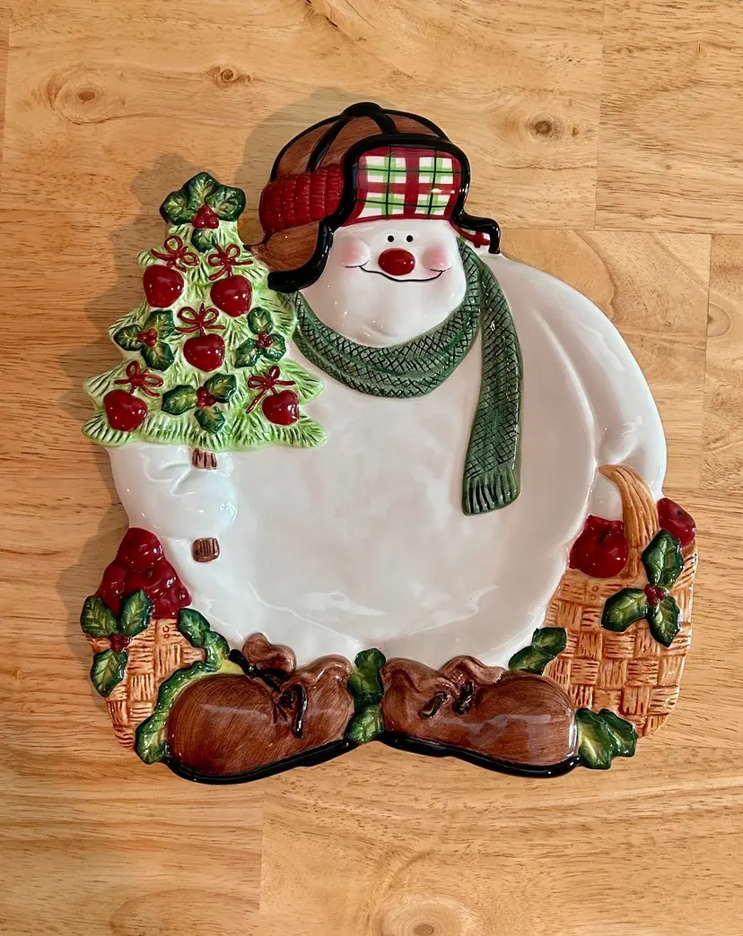 Fitz and Floyd Christmas Plate Appletree Lumberjack Snowman Canape Plate 2019