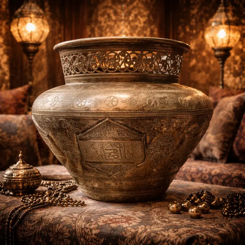 Antique Copper Middle Eastern or Islamic Mamluk or Vase