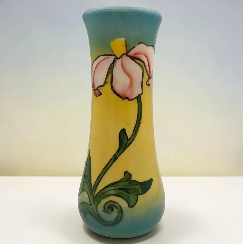 Antique Westmoreland Glass Co Milk Opal Glass Hand Painted Pink Flower Vase 1910