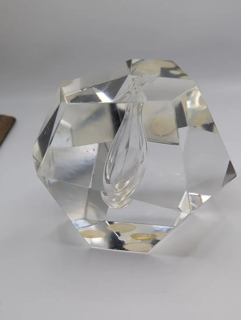 Vintage Crystal Paperweight In The Style Of Timo Sarpaneva Orchid Faceted Bud Vase By Royal Kendall