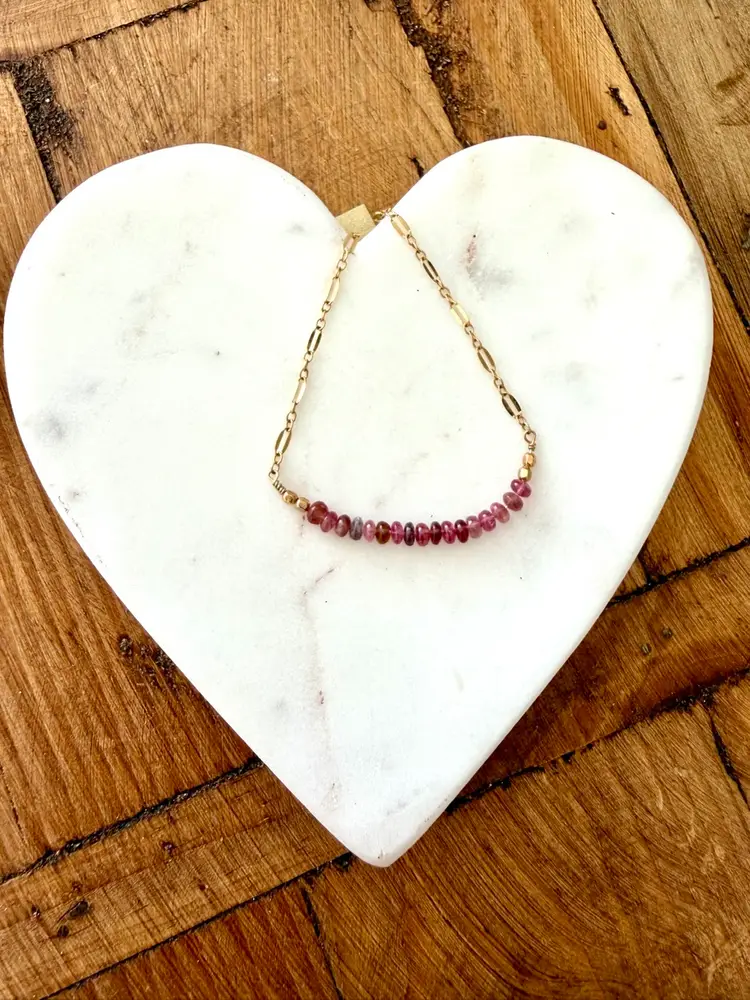 Tourmaline Beaded Bar Bracelet And Goldfill Chain