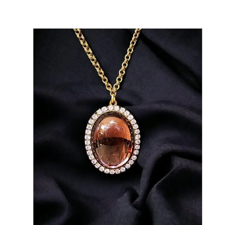 LIZ PALACIOS CRYSTAL RHINESTONE AND AMETHYST GLASS PENDANT NECKLACE