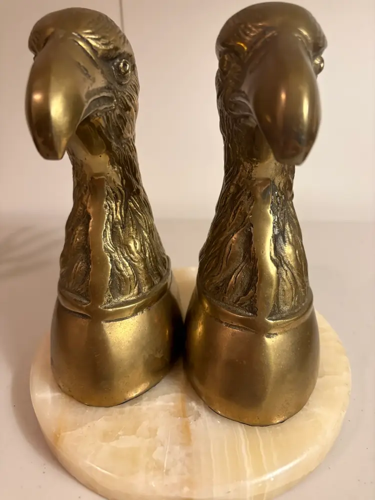 Pair Of Vintage Solid Brass American Eagle Head Bookends