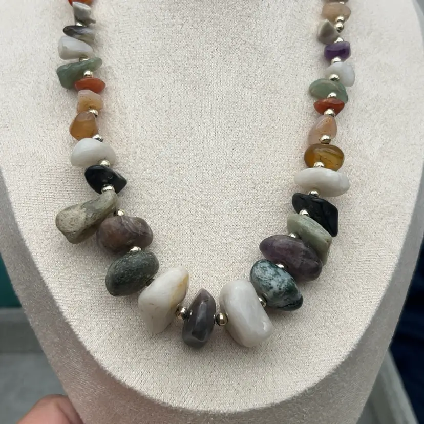 #01 Promise Collection - Vintage Natural Stone Nugget Necklace – 18” Multi-Stone Statement Necklace