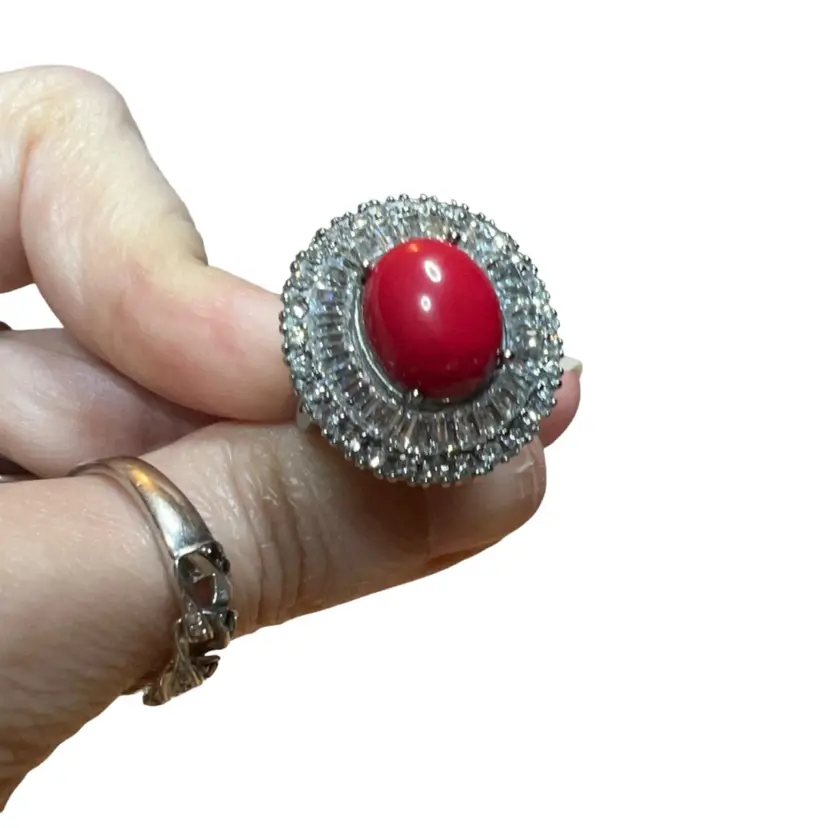 Cocktail Ring 6.5 Stainless Steel CZ Red Stone