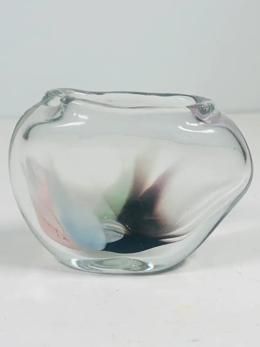 MINIATURE BLUE Pink Green Black GLASS HEART SHAPE  VASE -- ARTIST SIGNED