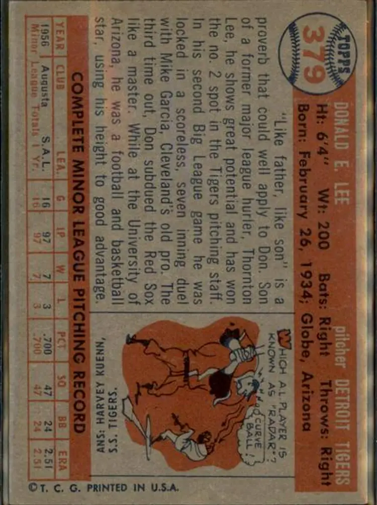 1957 Topps #379 Don Lee - ( pk1 ) - Detroit Tigers