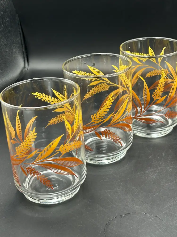 7 Vintage Libbey Golden Wheat Juice Glasses 1970S