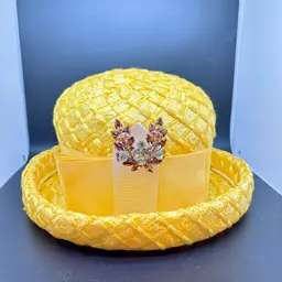 1960-70s Yellow Straw Hat Mr Kent With Juliana Brooch