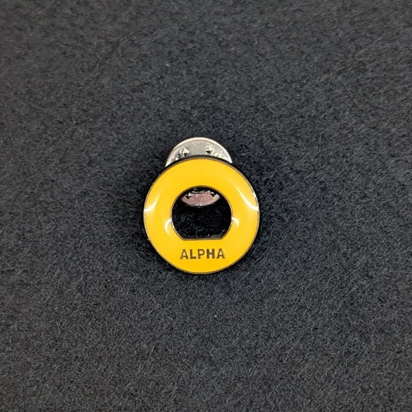Vintage Alpha Lapel Hat Jacket Pin Yellow Circle Awana Clubs Award