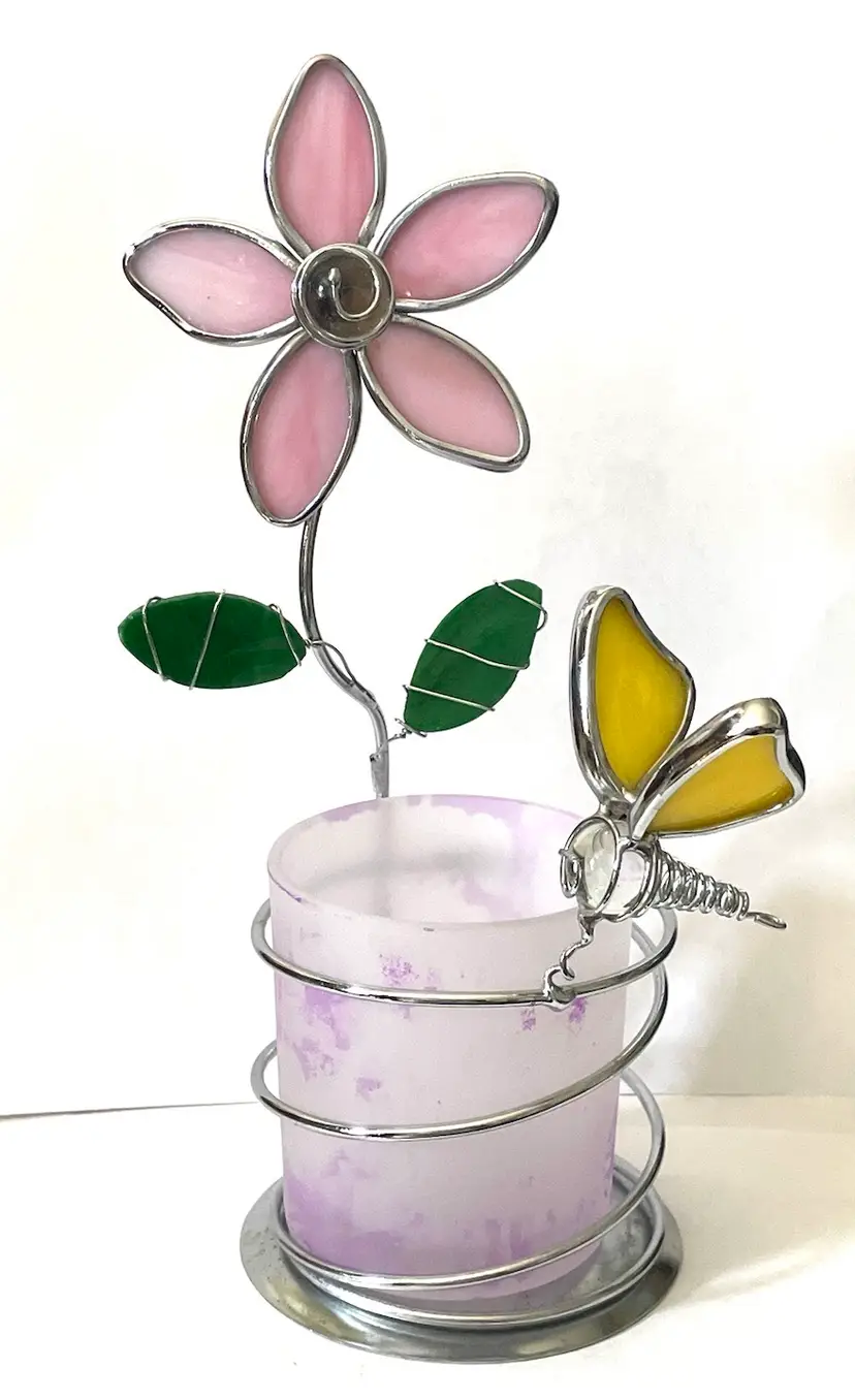 Whimsical Glass And Metal Candle Votive Holder. Planter.