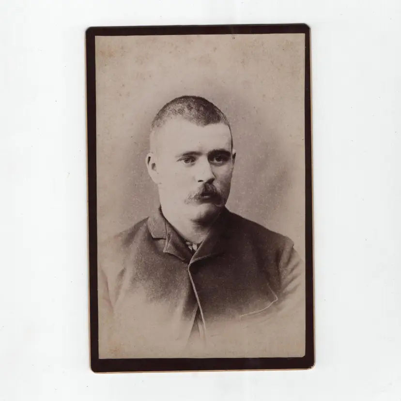 Antique Photograph On Card Very Clean Man With Brushcut And Mustache Photographer's Name Shown
4 x 6