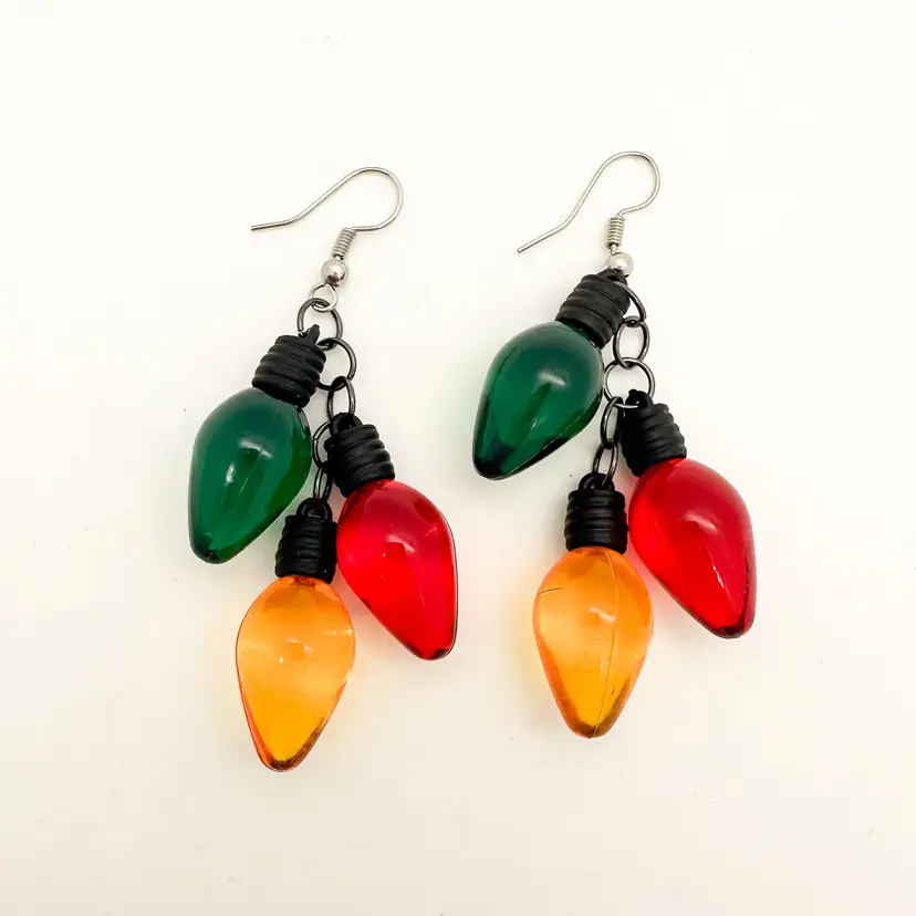Christmas Lights Bulb Earrings Red Green Orange