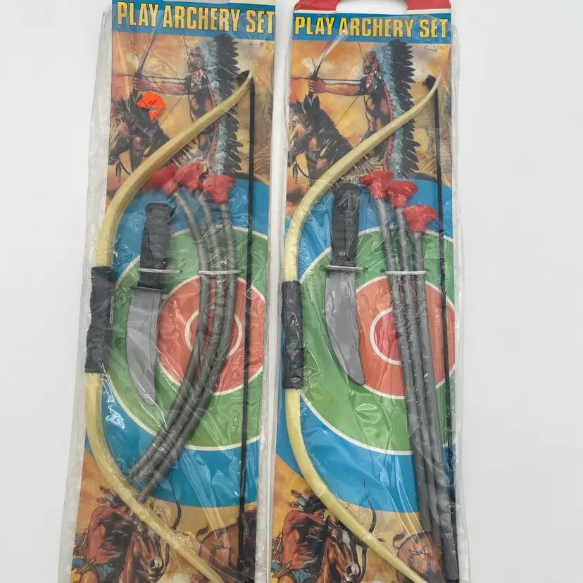 Pair of Play Archery Sets - New Vintage Toy Store - Bows, Arrows & Knives