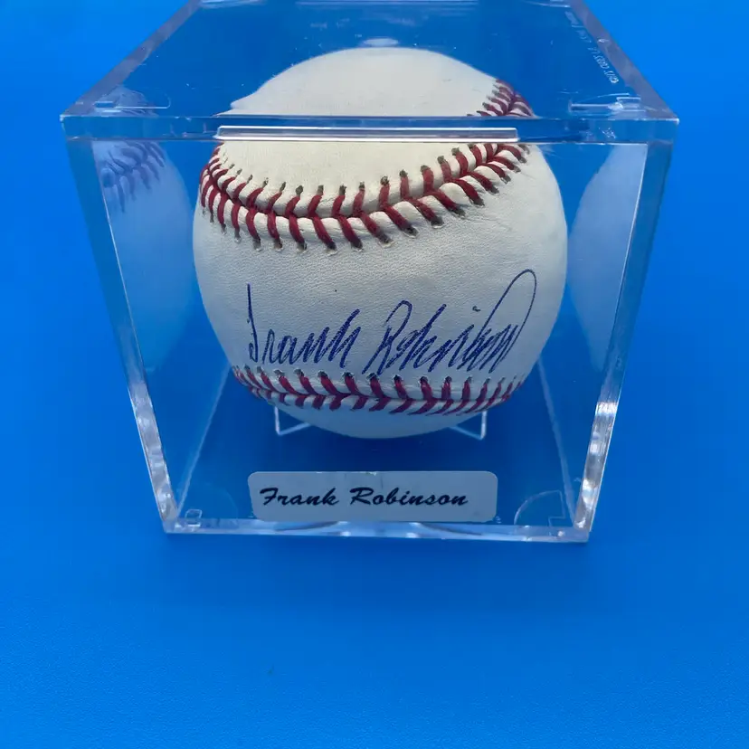 Frank Robinson Autographed Rawlings Major League Baseball w/ Case & Stickers