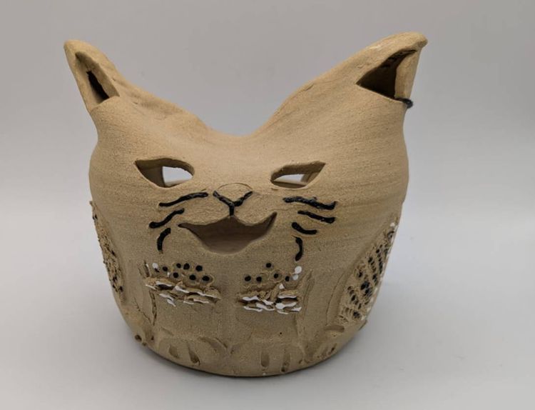 CAT! Vintage Authentic Native Handicraft From Alaska- Cat Pottery Signed Paul Gregory, Jr.
