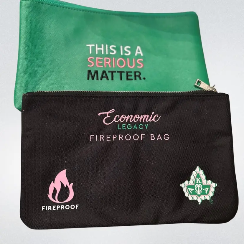 Set of 2 AKA Sorority Zipper Pouches – Fireproof Bag & “Serious Matter” Bag