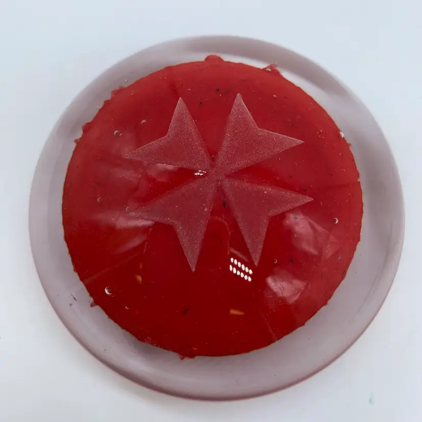 #0009 Hand-blown Mdina Glass "Phoenician" decorative paperweight with Maltese cross.