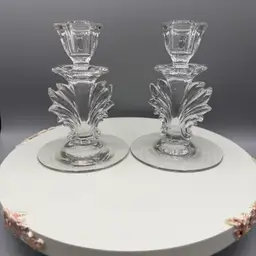 #13 Vintage Fostoria Baroque Clear Glass Candlestick Holders 5 1/2” H x  4 1/4” Base